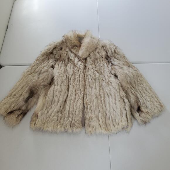 SAGA FOX Jackets & Blazers - Saga Fox Coat Womens Medium Beige Cream Real Fox Fur Lined Luxury Glam Jacket